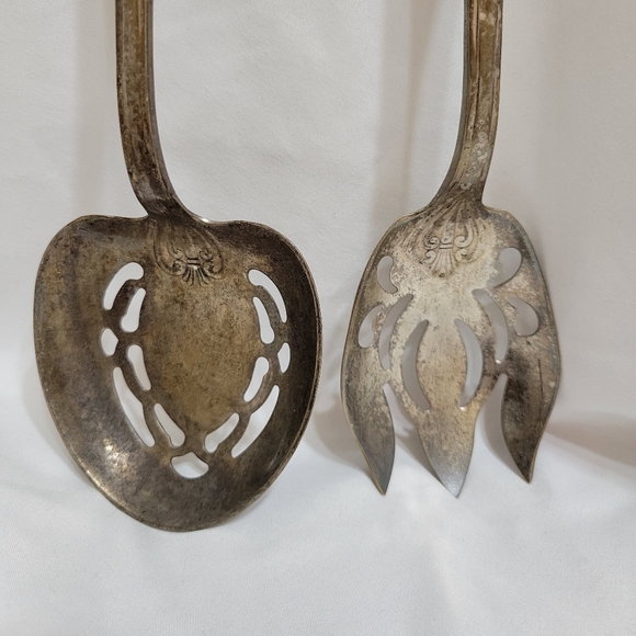 Vintage Silver Plate Ornate Salad Serving Set - Picture 2 of 8